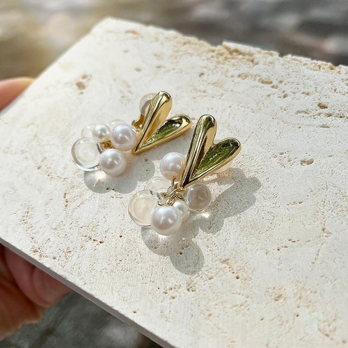 ♪激安♪14k イヤリング coco vanilla* GOLDハート × しゃぼん玉ピアス(イヤリング) ピアス