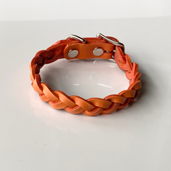 本革三つ編み首輪小型犬用（オレンジ） 1枚目の画像