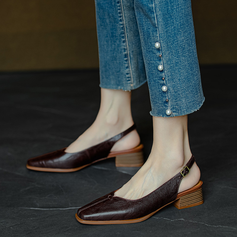 バックストラップパンプス サンダル レディース 靴レディース サンダル ヒール 春色新作2025 ヒールパンプス 牛革