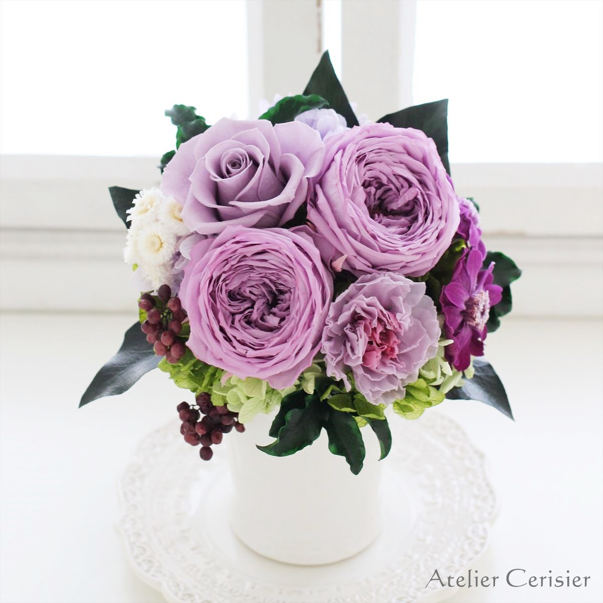 プリザーブドフラワー＜フェミ＞パープル 紫色 バラ 【お祝い】古希 喜寿