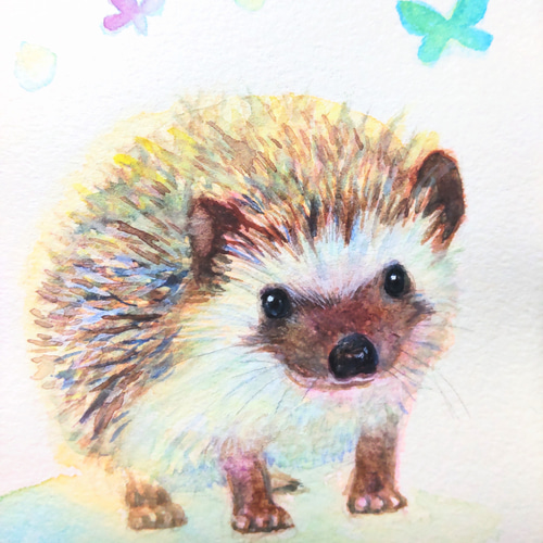 原画】雨上がりのハリネズミ(水彩画／額付き) 絵画 chokotto