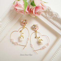 再販】Heart Hoop ～White Rose～ イヤリング/ピアス/ハート/フープ