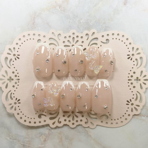 ♡サイズオーダー♡ちゅるんワンホンネイル/2連バタフライ/韓国 ネイル  