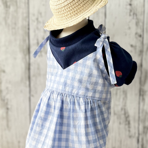 パステルアリスのギンガムチェックのカシュクールキャミワンピース犬服