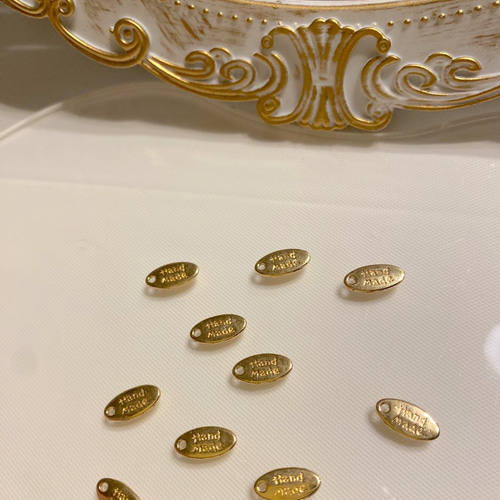 ハンドメイドミニプレート タグ ゴールド 10個 チャーム フルール