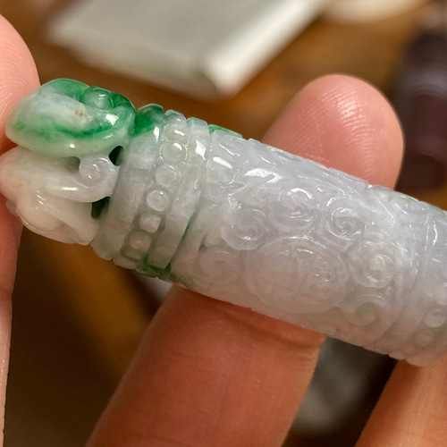 未使用 翡翠 印材 天然石 台湾翡翠 印鑑 ネフライト 縁起 美品