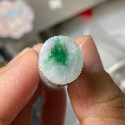 YK01 春彩 ラベンダー 福壽紋 如意 神獣 耳鼠 A貨 本翡翠 印鑑 女性 