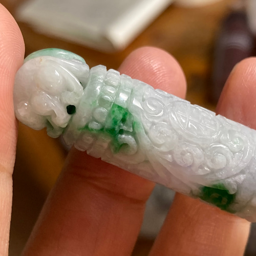 YK01 春彩 ラベンダー 福壽紋 如意 神獣 耳鼠 A貨 本翡翠 印鑑