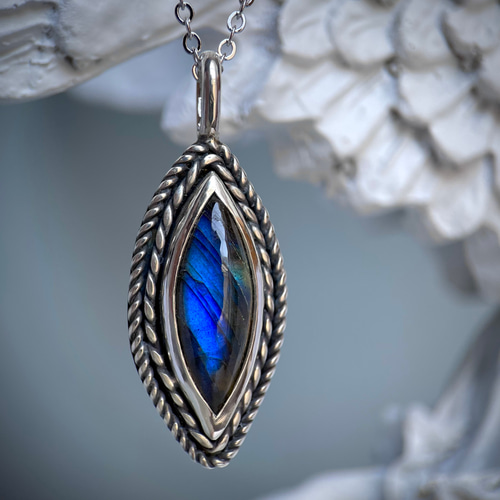 vintage】ラブラドライト シルバー925 大ぶりペンダントトップ