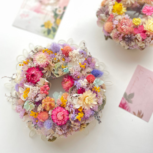 リース（ライラックパープル）☆カラフルドライフラワー☆ ドライ  