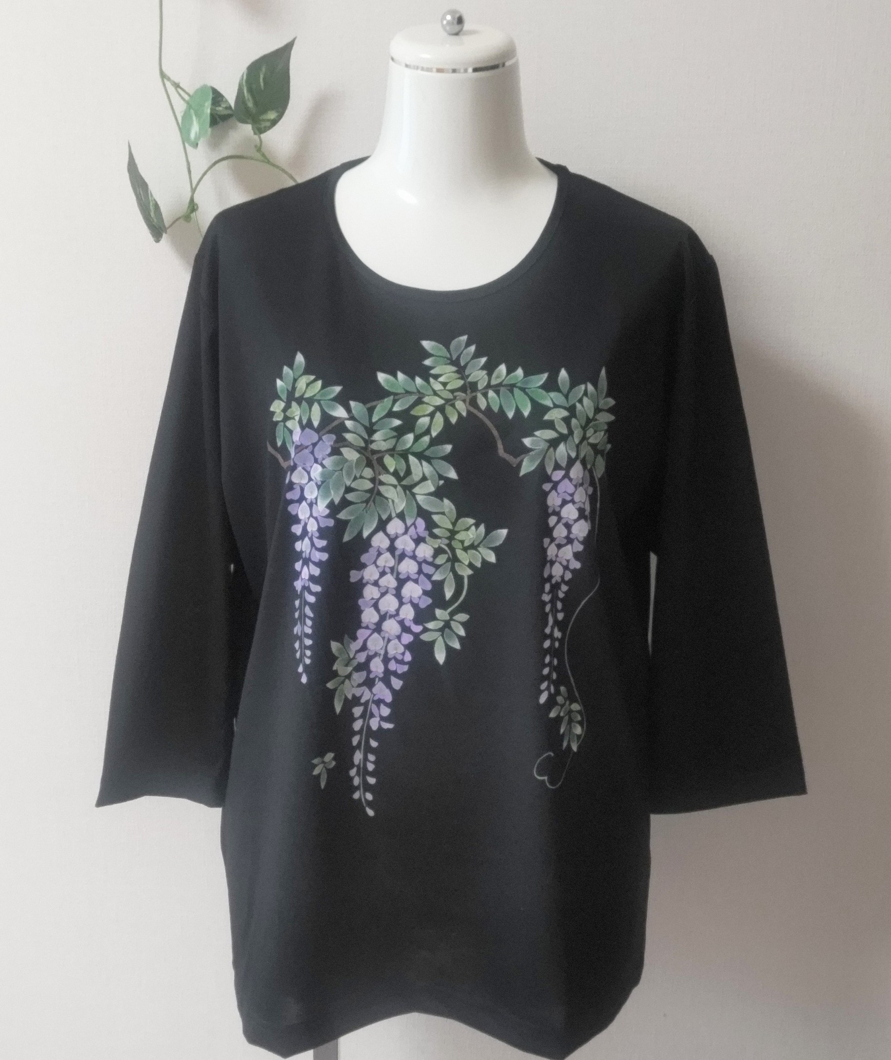 藤の型染め七分袖Tシャツ