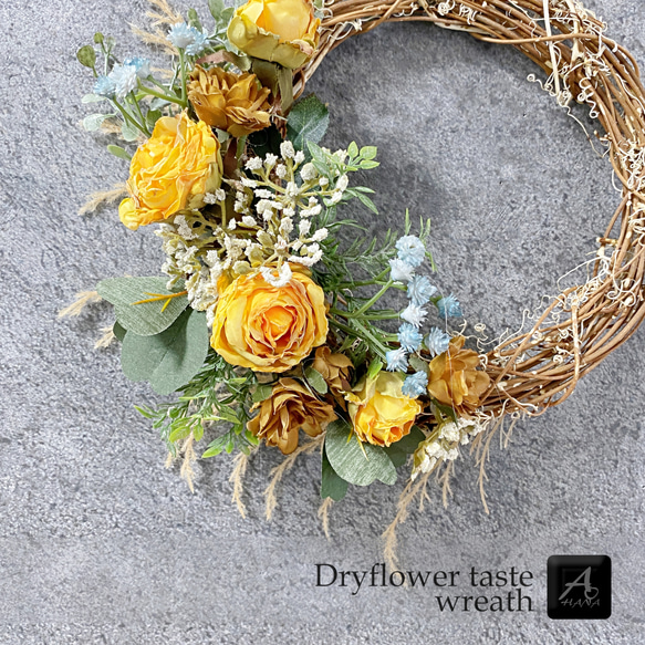 【期間限定3500円均一セール】ドライフラワー風　wreath　リース　yellow rose （R0004 3枚目の画像