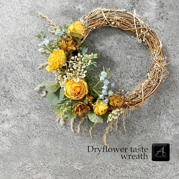 【期間限定3500円均一セール】ドライフラワー風　wreath　リース　yellow rose （R0004 6枚目の画像