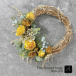 【期間限定3500円均一セール】ドライフラワー風　wreath　リース　yellow rose （R0004 1枚目の画像