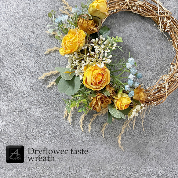 【期間限定3500円均一セール】ドライフラワー風　wreath　リース　yellow rose （R0004 4枚目の画像