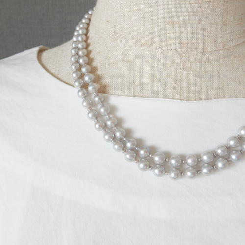 5.5mm/90cm〗淡水パールロングネックレス（グレー）SV925【1281 