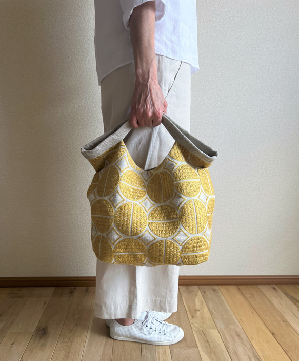 くたくたBag　刺繍イエロー 4枚目の画像