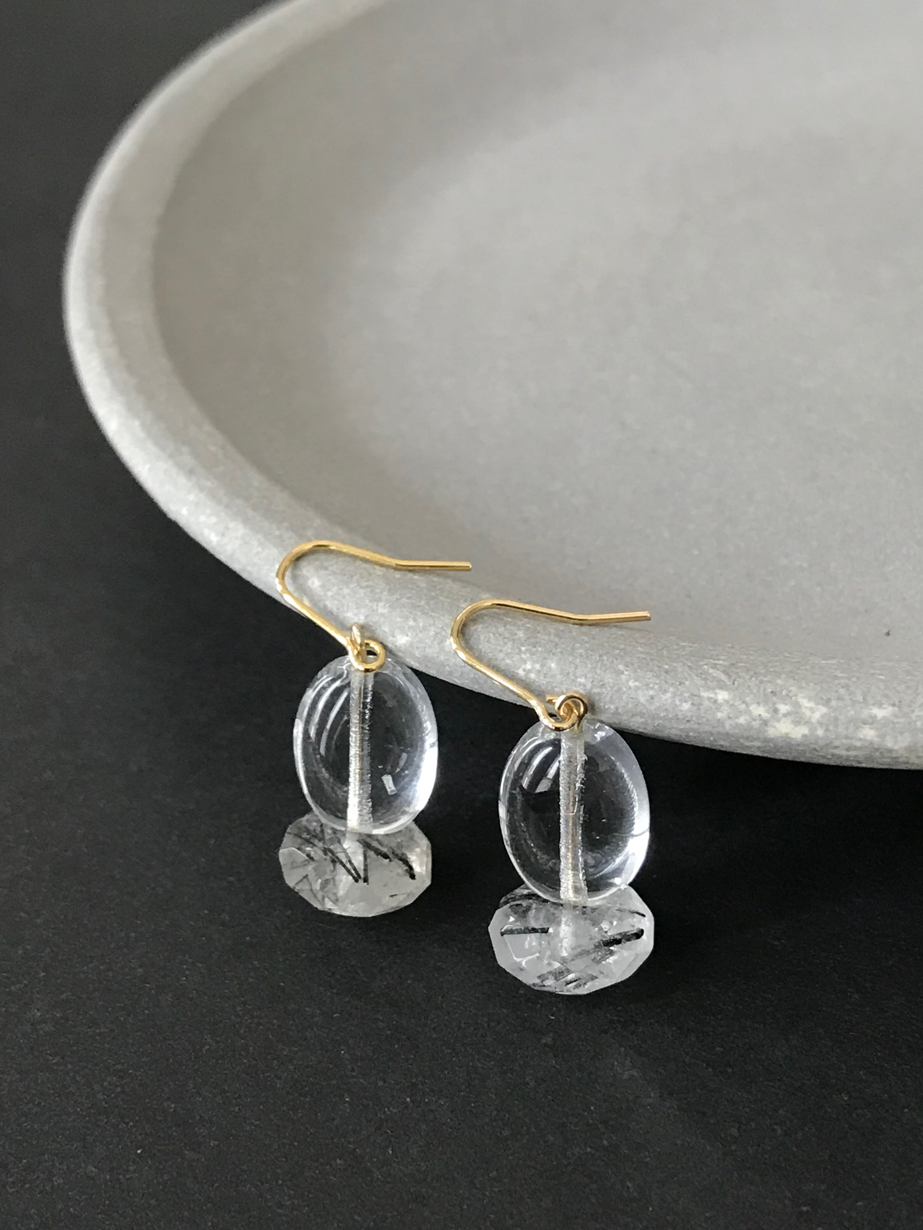 水晶とブラックトルマリンインクォーツ ♚ピアス/ノンホールピアス