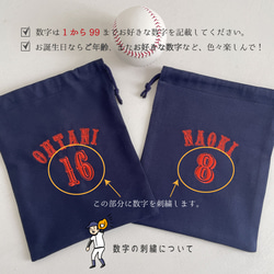 【巾着袋】【名入れ】オーダー 名前 刺繍 WBC 野球 プレゼント お誕生日 お礼 男の子 背番号 記念品 WBC01 6枚目の画像