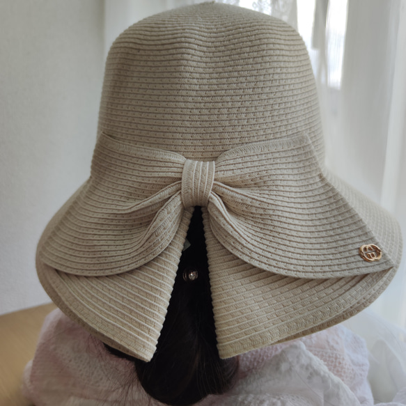 麦わら帽子 ナチュラル 帽子  UV対策 紫外線対策 日焼け対策レースモチーフ 母の日 プレゼント 6枚目の画像