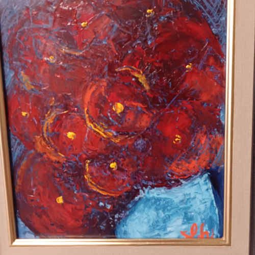赤い花part1 油絵 F3 額縁こみのサイズ縦40×横35×厚み5 絵画 赤い花part1 油絵 F3 額縁こみのサイズ縦40×横35×厚み5 絵画