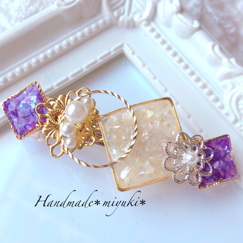 桜ピンク ラインストーン バレッタ バレッタ Handmade＊miyuki
