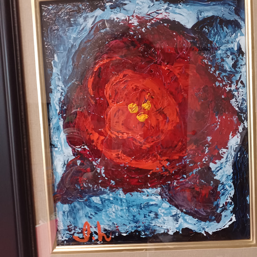 赤い花 part2 油絵 F3額縁こみのサイズ 縦40×横35×厚み5 絵画 赤い花 part2 油絵 F3額縁こみのサイズ 縦40×横35×厚み5 絵画
