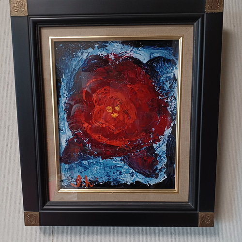 赤い花 part2 油絵 F3額縁こみのサイズ 縦40×横35×厚み5 絵画 赤い花 part2 油絵 F3額縁こみのサイズ 縦40×横35×厚み5 絵画