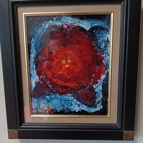 赤い花 part2 油絵 F3額縁こみのサイズ 縦40×横35×厚み5 絵画 赤い花 part2 油絵 F3額縁こみのサイズ 縦40×横35×厚み5 絵画