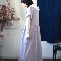 亞麻&amp;有機棉薄紗寬鬆短袖長裙【薰衣草染/植物染】 第8張的照片