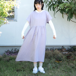 亞麻&amp;有機棉薄紗寬鬆短袖長裙【薰衣草染/植物染】 第5張的照片