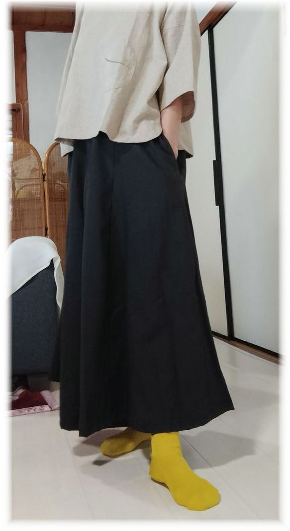 着物リメイク　パッチワークロングスカート　ワイド幅　マキシ丈　　シームポケット 5枚目の画像