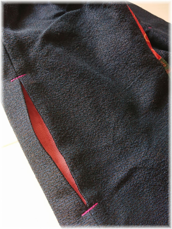 着物リメイク　パッチワークロングスカート　ワイド幅　マキシ丈　　シームポケット 6枚目の画像