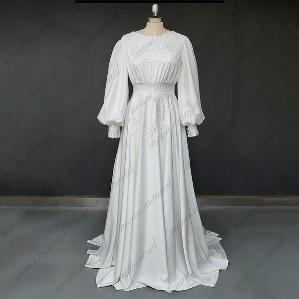 ヴィンテージ袖付きドレス レース ウェディングドレス 二次会 結婚式 前撮りドレス 577 2枚目の画像