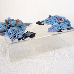 期間限定価格１点限り　母の日　セレブのティッシュボックス　フランスリボンのお花　ブルー系 4枚目の画像