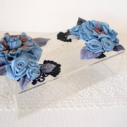 期間限定価格１点限り　母の日　セレブのティッシュボックス　フランスリボンのお花　ブルー系 5枚目の画像
