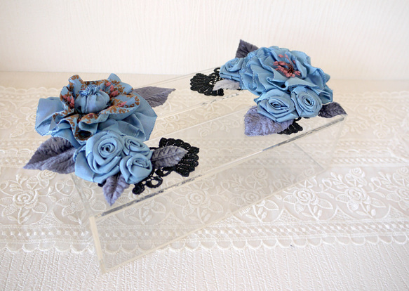 期間限定価格１点限り　母の日　セレブのティッシュボックス　フランスリボンのお花　ブルー系 5枚目の画像