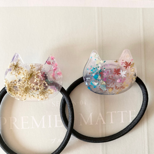 ✳︎メルヘン名入れヘアゴム 猫ちゃん✳︎ハンドメイドヘアゴム