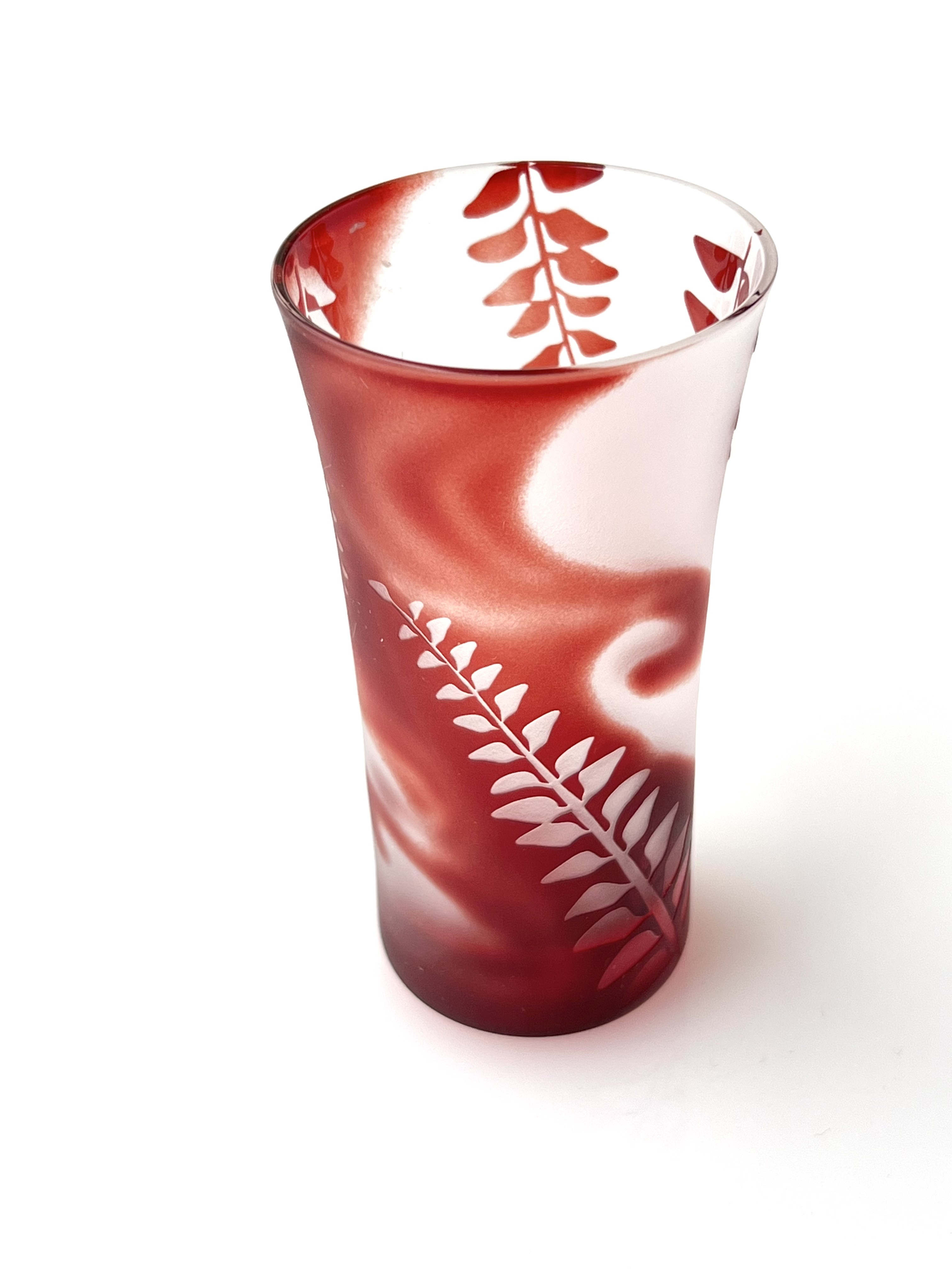 赤　藤の花　ひと口ビール　ミニグラス　江戸硝子