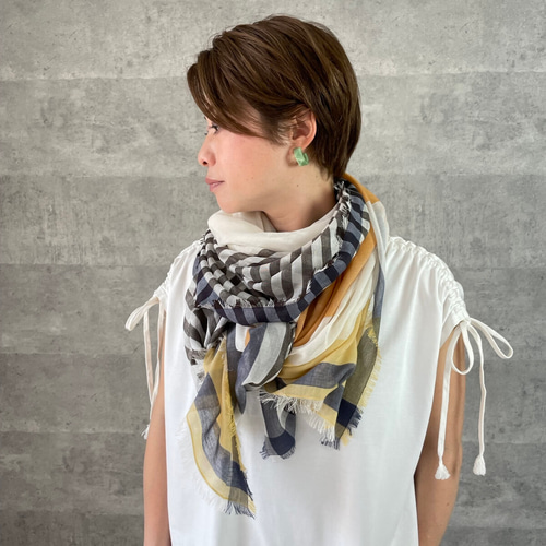 □イタリー製♡超大判カラフルストール イエベ:黄 UV対策 冷房対策 KMC