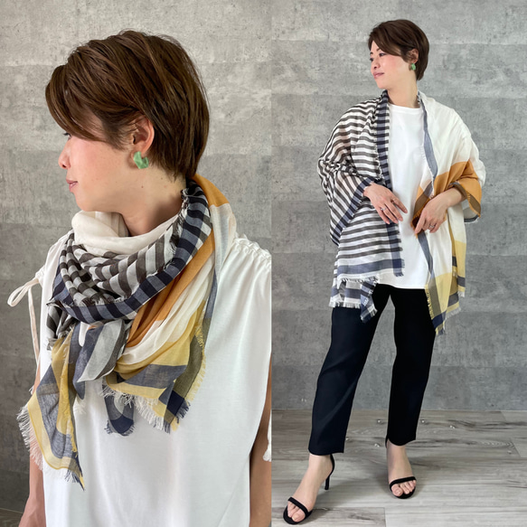 □イタリー製♡超大判カラフルストール イエベ:黄 UV対策 冷房対策 KMC