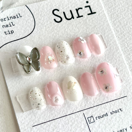 蝶々とお花のネイル 【ネイルチップ】 蝶々ネイル フラワーネイル  