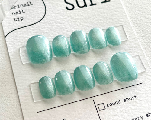 ［20］ネイルチップ マグネットネイル グリーン うるうる ビー玉 オーダー 20］ネイルチップ マグネットネイル グリーン うるうる ビー玉 オーダー