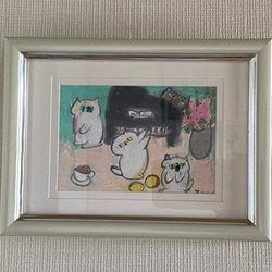 絵画。原画【夜、かわいい白い猫と月】 絵画 アカザ麦 通販 絵画。原画【夜、かわいい白い猫と月】 絵画 アカザ麦 通販