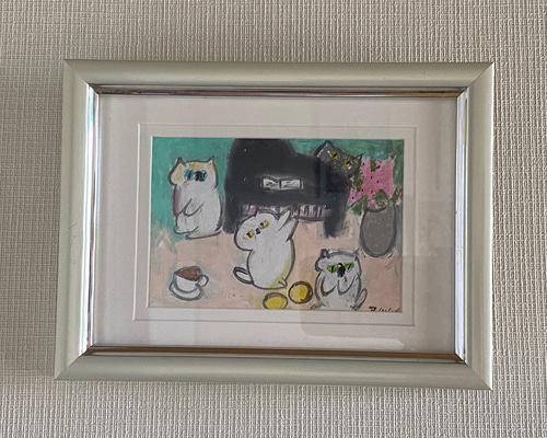 絵画 。壁掛け絵原画手描き【バラガーデンで猫たちが踊るロマンチックな時間】 絵画 。壁掛け絵原画手描き【バラガーデンで猫たちが踊る