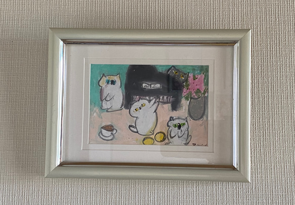 絵画。壁掛け原画【可愛い猫たちとロマンチックのピアノ曲】 絵画。壁掛け原画【可愛い猫たちとロマンチックのピアノ曲】