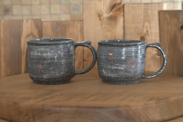 陶器　マグカップ　「桔梗」　「星」　カフェオレ　スープカップ 1枚目の画像