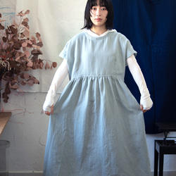 亞麻&amp;有機棉薄紗寬鬆短袖長裙【杜松子染色/植物染色】 第6張的照片