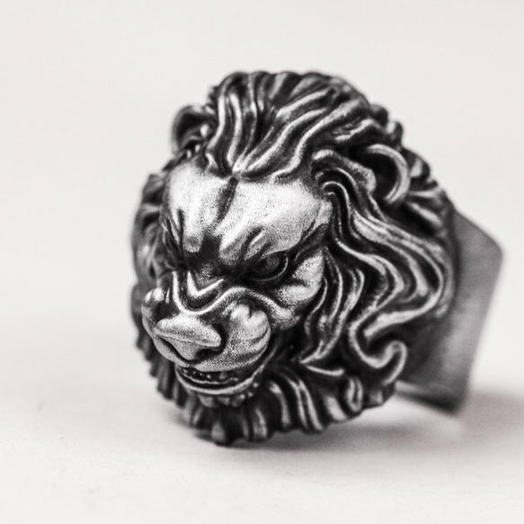 銀製のライオン リング、怒れる獅子の指輪、ユニークなバイカー リング、ゴシックシール 6枚目の画像