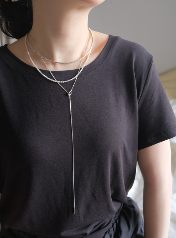 organic circle long necklace　silver925 ロングY字ネックレス　ラリエット 7枚目の画像